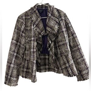 NWT Vintage Katherine NY Fringe Tweed Blazer Purple Gold XL $149 Y2K Career